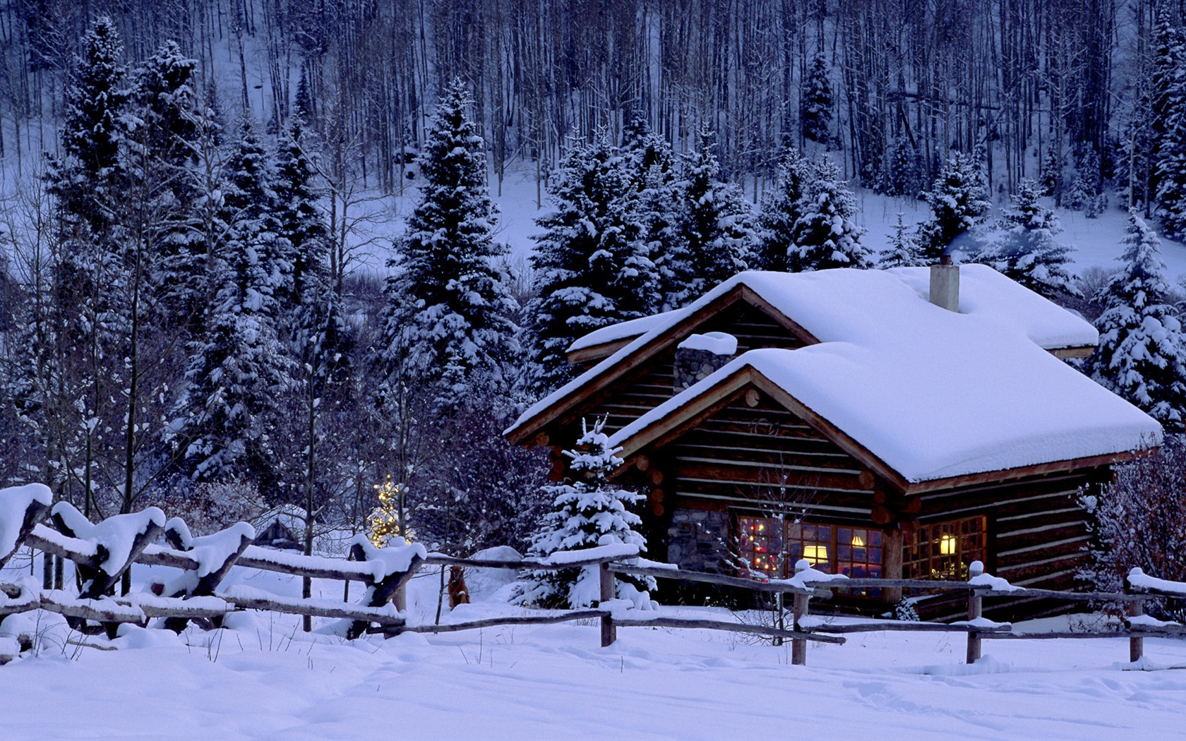 森林小木屋的美丽雪景插画图片-千库网
